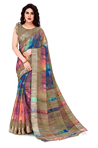 Image of MIRCHI FASHION Women's Cotton Blend Colorful Texture Blocks Printed Saree with Blouse Piece