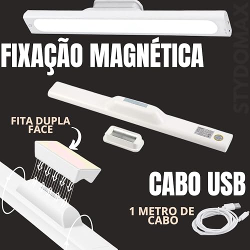 Kit 2 Luminárias Barra LED Touch Recarregável USB Luz Frontal De Espelho - Para Parede Armário Cozin