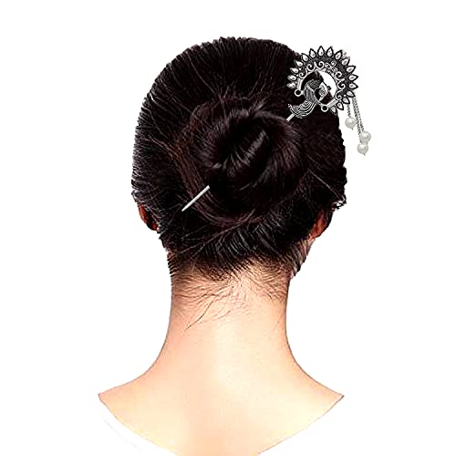 Image of V L IMPEX Peacock Design Hair Stick For Bun Designer Metal Hair Pin For Women (VLHP31PRL)
