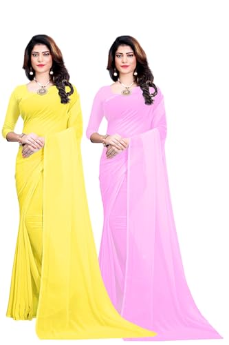 Sari en georgette Webelkart jaune citron léger et élégant avec tissu de chemisier non cousu