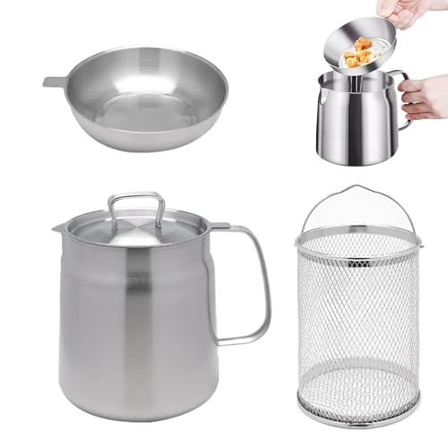 INUIYBU Olla Freidora con Cestillo y Asas, Sartén de Cocina con Colador para Fritas, Pescado y Carne Crujiente - Acero Inoxidable - Herramientas de Cocina
