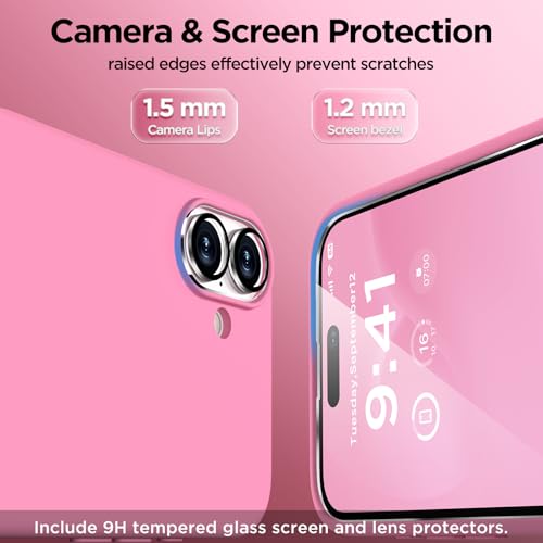 Image of Magnetic for iPhone 16 Case, Compatible with MagSafe, Liquid Silicone Phone Cover with Screen Protector & Camera Protector, Soft Anti-Scratch Microfiber Lining Inside 6.1 inch, Tender Pink