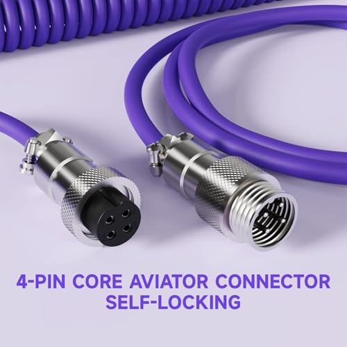 Image of ATTACK SHARK C01 ULTRA Coiled USB C Cable Double Sleeved with RGB Light Plug,Detachable Metal Aviator,USB-C to USB-A Mechanical Gaming Keyboard Cable for Win Mac PS4 Xbox Switch Printer Tablet(Purple)