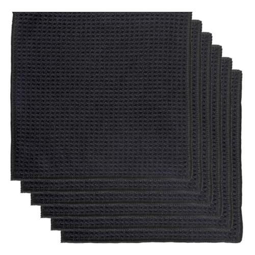 Daleweo Paños Microfibra 6 Unidades, Trapos Cocina Negros, Bayetas Absorbentes 20x20cm, Toalla Limpieza Coche, Gamuza Gruesa para Vajilla Cristales Muebles