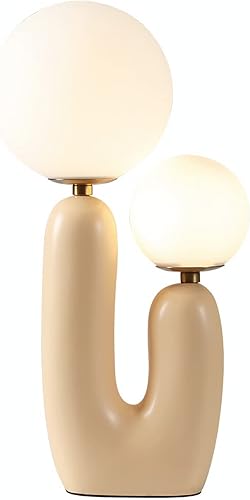 Moderna lámpara de mesa de resina con 2 luces de cristal blanco para mesita de noche, arte de luz, cuerpo creativo de lámpara de resina con pantalla