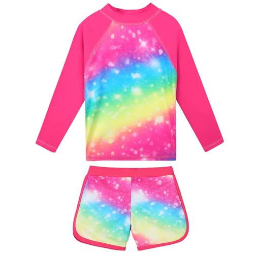 Image of BAOHULU Girls Rash Guard Swimsuit 2 Pieces Long Sleeve Bathing Suit UPF 50+ Quick Dry Beach Swimwear Size 3-14 Years