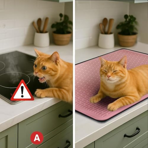 Image of Stove Top Cover for Electric Stove - Food Grade Ceramic Stove top Cover, Silicone XXL Dish Drying Mat, Glass Cooktop Covers, Flat RV Range top Mats (Pink Thickened,30x21)
