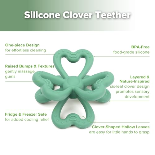 Image of Haakaa Silicone Clover Teether - Food Grade Silicone Teething Toys for Babies 3-6 Months 6-12 Months, Soft & Easy Hold Chew Toy for Infant, BPA Free (Pea Green)