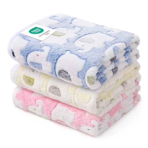 1 Pack 3 Blankets Super Soft Fluffy Premium Cute Elephant Pattern Pet Blanket Flannel Throw for Dog Puppy Cat Blue/Pink/Yellow Small(23x16 inch)