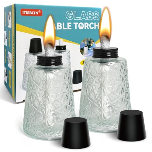 2 Pack Glass Torches for Outside Glass Tabletop Citronella Torches Outdoor