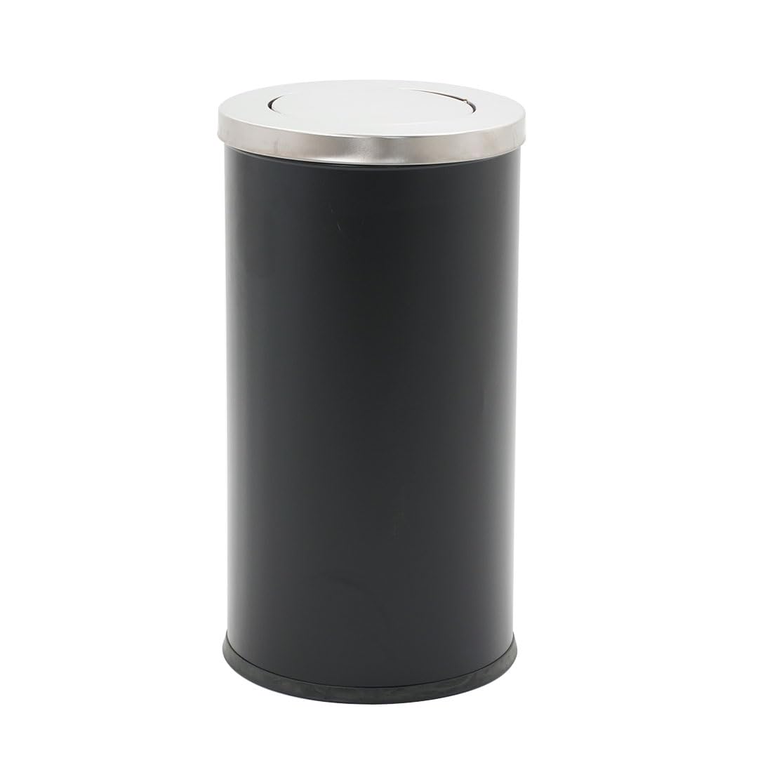Danieli Store - Cubo de Basura 52L para Exteriores en Acero Negro Ø38,5x71,7 cm - Cubo Basura con Tapa Basculante - Papelera con Goma Antideslizante en la Base