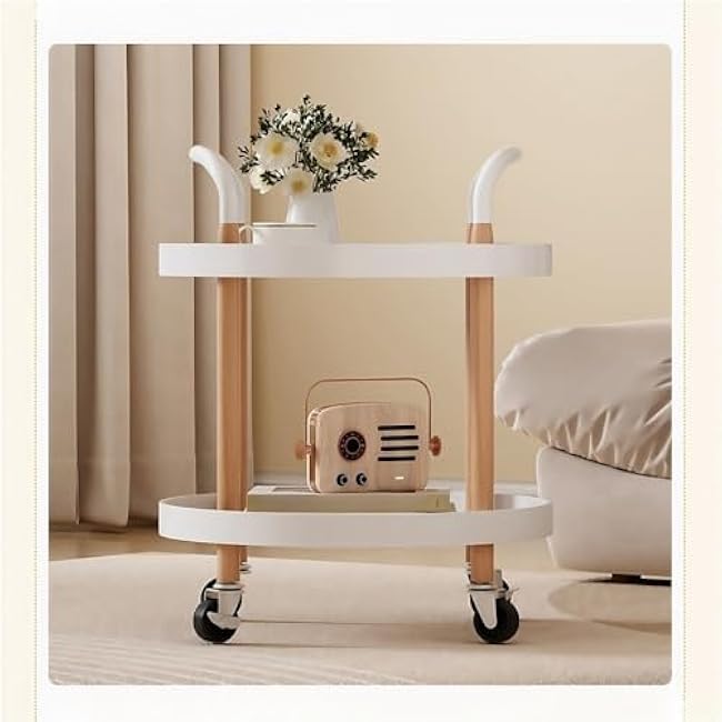 2-Tier Rolling Storage Cart, Versatile Kitchen & Living Room Tea Set Rack, Round Side Table for Bedroom, Living Room & Bathroom (White) - Stylish & Functional-nVnAX849