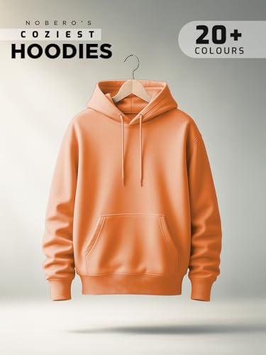 Image of NOBERO Oversized Solid Hooded Sweatshirt for Men | Oversized Hoodie for Men | Hooded Pullover | Cotton Rich Printed Hoodie 280 GSM Fleece