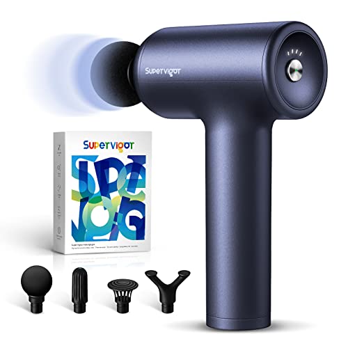 Massage Gun Deep Tissue, Percussion Body Muscle Massage Gun for Athletes Handheld Neck and Back massager for Full Body, Super Vigour Portable Electric Massager for Pain Relief with 4 head, USB-C Cable