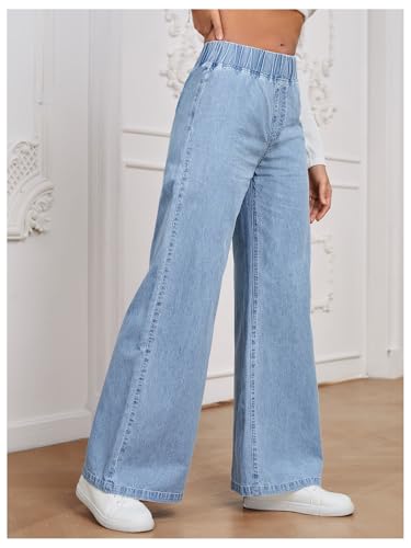 GORGLITTER Women's Wide Leg Jeans High Wasited Elastic Waist Baggy Denim Pants4