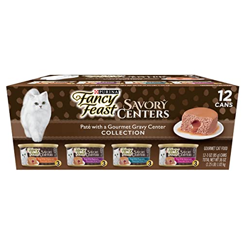 cat food subscribe and save - Purina Fancy Feast Pate Wet Cat Food Variety Pack, Savory Centers Pate With a Gravy Center - (2 Packs of 12) 3 oz. Pull-Top Cans