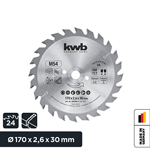 kwb 585455 Professional chipboard Circular Saw Leaf, Wood/Hardwood Saw Blade, 170x30 / 16 mm, Clean cuts, Middle Number, 24 Teeth Z-24, Made in Germany - Image 2