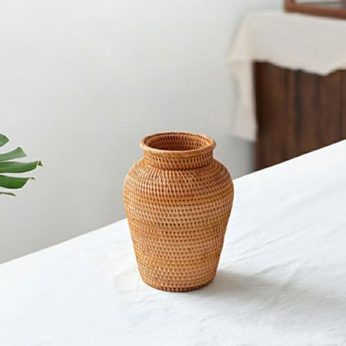 Vase en rotin rond pour décoration florale de bureau et maison