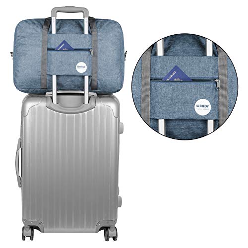 Image of Wandf Foldable Travel Duffel Bag Luggage Sports Gym Water Resistant Nylon (B-Light Blue) | 18x14x8 inches, Frontier Airline Underseat Fit, Weekend Overnight Trips, Lightweight Packable