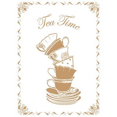 Stencil Deco Vintage Composition 163 Tea Time. Stencil size: 20x30 cm (7,9x11,8 in). Design size: 17,5x24,3 cm (6,9x9,6 in) by TODO-STENCIL Cover