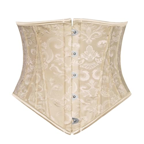 Scarlet Darkness Corset Belt for Women Underbust Satin Waist Training Cincher Corset Apricot Jacquard Size 6
