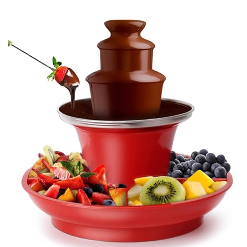 3 Tier Chocolate Sauce Fountain Machine, Detachable Tray Mini Electric Chocolate Fondue Fountain, Fountain Machine for Cheese/Chocolate Sauce, Easy Cleaning, for Party, Gathering, Wedding, 17-Ounce