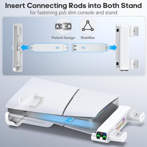 Image of New World Horizontal Cooling Stand Replacement for PS5 Slim Disc & Digital Only, Dual PS5 Controller Charger with 3-Level RGB Cooling Fan, for 2023 PS5 Slim Console (NOT Fit 2020 PS5 fat )