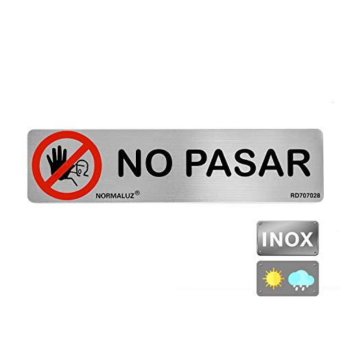 Normaluz Rd707028 - Señal Adhesiva Rectangular No Pasar Acero Inoxidable Adhesivo 0,8 Mm 5X20 Cm