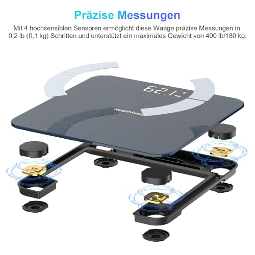 Körperfettwaage, Bluetooth Personenwaage mit App, Smart Digitale Waage für Körperfett, BMI, Gewicht, Muskelmasse, Wasser, Protein, Skelettmuskel, Knochengewicht, BMR, Schwarz 3