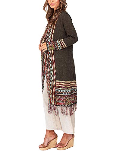 Misassy Womens Boho Open Front Long Cardigans Sweater Loose Long Sleeve Embroidery Tassels Kimono Duster Outwear3