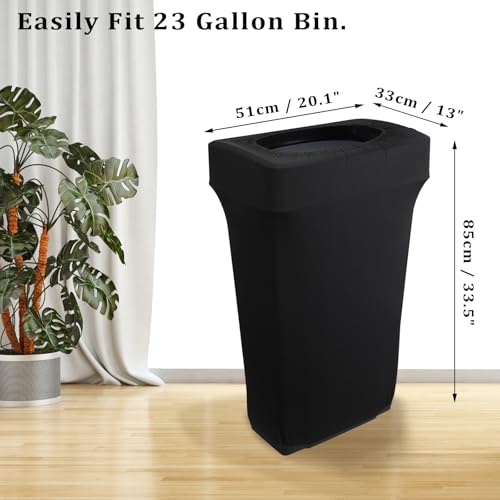 Image of JUXYES Pack of 4 Outdoor Stretch Trash Can Covers, Black Rectangle Spandex Waste Container Cover Decorative Cover for Outside Household Kitchen Bin, Fit for 23 Gallon Bin