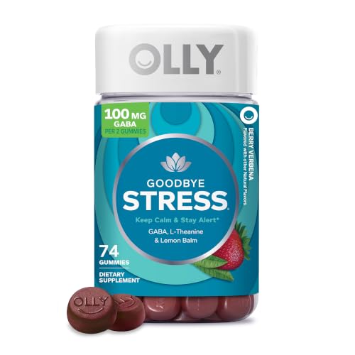 Image of OLLY Goodbye Stress Gummy, GABA, L-Theanine, Lemon Balm, Stress Relief Supplement, Berry - 74 Count
