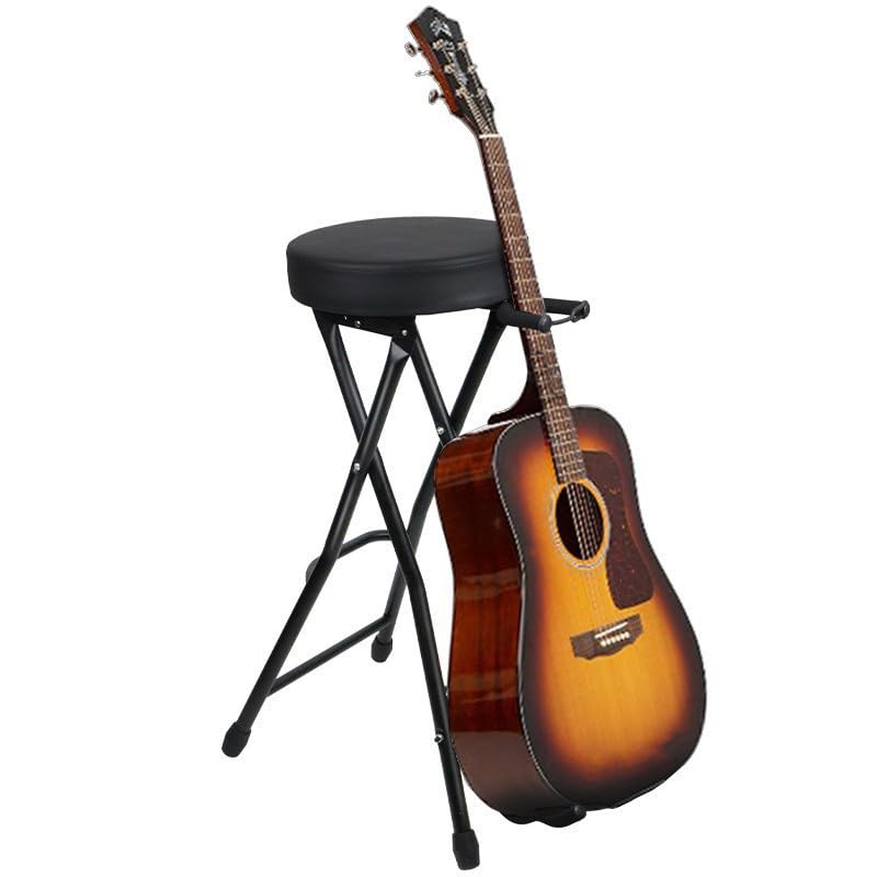 Collapsible Guitar Stool, with Padded Seat and Rear Mounted Guitar Hanger