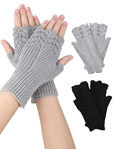 Becellen 2 Paires Gants sans Doigts Hiver, Demi-Doigts Tricotés Chaud Gants Mitaine Poignets pour Femme Fille Cover