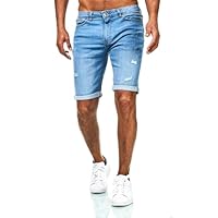 JEEL Herren Kurze Hosen - Slim-Fit Jeans-Shorts - 5-Pocket-Style - Stretch Herren-Shorts - Kurze Hose für Männer - Basic Washed Destroyed - 12-Hellblau - 42W