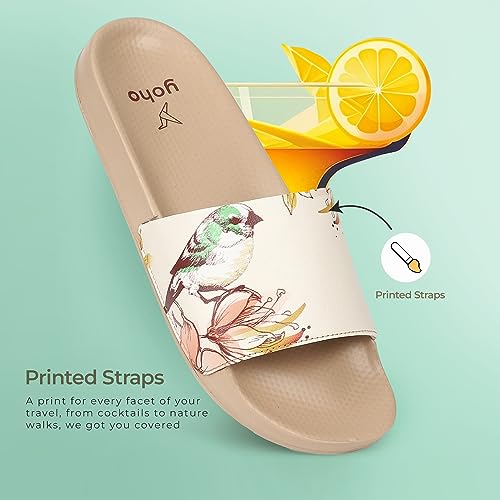Image of YOHO Tropica Printed Comfortable Women Slides | Stylish Rainy Footwear & Waterproof Monsoon Sandals | Soft Inner Lining On Strap