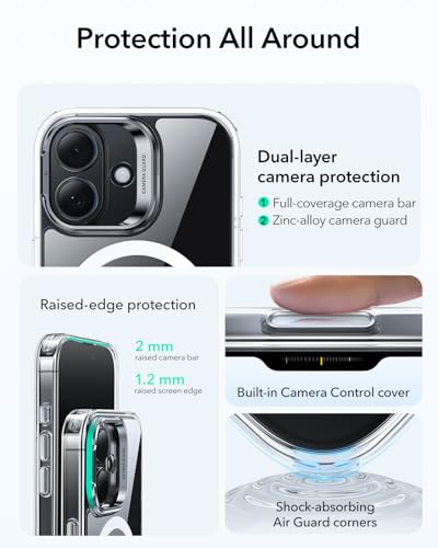 Image of ESR for iPhone 17 Case with Stash Stand, Camera Control Cover Compatible with MagSafe, Military-Grade Drop Protection Magnetic Phone Case for iPhone 17, Scratch-Resistant Back Cover,Clear