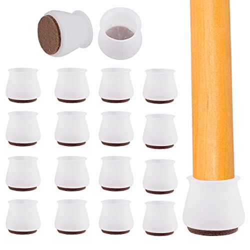 KONUNUS 16 protectores para patas de silla, tapas para patas de silla, protectores de patas de silicona redondos blancos con almohadilla de fieltro inseparable para proteger muebles y pisos Cover