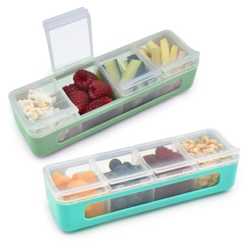 Image of melii Snackle Box | 4 Compartment Divided Snack Container with Individual Lids, Kids Lunch & Travel Food Storage Organizer, BPA-Free, 2-Pack (Blue + Mint)
