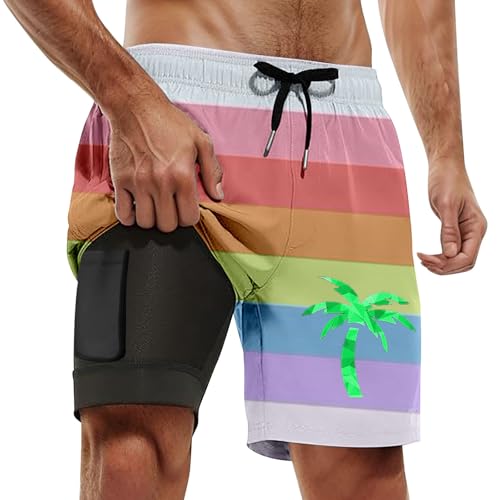 YOSUWOAI Bañador para hombre con forro de compresión, de secado rápido, pantalones cortos de playa hawaianos, ligeros para deportes acuáticos, surf, pantalones cortos de verano, pantalones cortos de