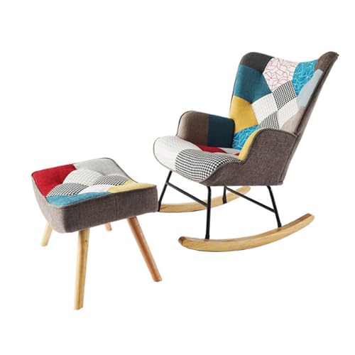 Mecedora para guardería, mecedora de retazos con reposapiés, respaldo alto con base de madera maciza, sillón reclinable individual para sala de estar, dormitorio, oficina