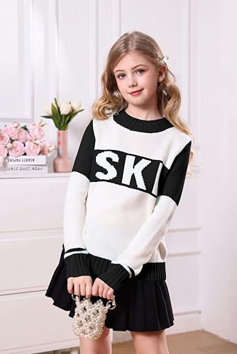 Image of Yousify Girl's Ski Sweater Color Block Striped Long Sleeve Spring Fall Winter Knitted Pullover Jumper Tops 5-14 Years