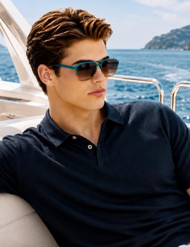 Image of Mens Acetate Polarized Sunglasses: Retro Square Sun Glasses UV400 Protection Anti-Glare Shades for Driving Travel