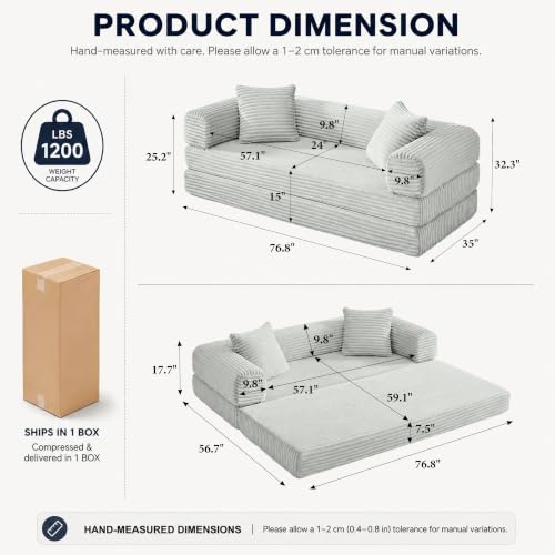 Image of AUGOP Futon Sofa Bed Boneless Couch for Living Room,Pull Out Couch with Sleeper Sofa,Day Bed Couch with Storage Pocket,Removable Corduroy with 2 Pillow