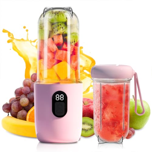 Tragbarer Mixer Smoothie Maker, 500 ml Mixer Smoothie Maker to Go mit Digitalanzeige, 16-Blatt Tragbarer Mixers für Frischen Saft, Wiederaufladbarem MIXER to Go Elektrisch für Reisen Küche, Rosa Tragbarer Mixer Smoothie Maker, 500 ml Mixer Smoothie Maker to Go mit Digitalanzeige, 16-Blatt Tragbarer Mixers für Frischen Saft, Wiederaufladbarem MIXER to Go Elektrisch für Reisen Küche, Rosa
