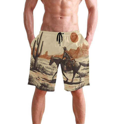 Boccsty Men's Swim Trunks Retro Horse Desert Cowboys Summer Beach Shorts Quick Dry Bathing Suits with Mesh Lining2