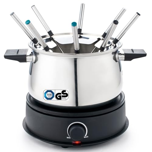 Fondue Set elektrisch 1500 W TÜV/GS-Zeichen spülmaschinengeeignetes Fondueset für 8 Personen aus Edelstahl Käsefondue Schokofondue oder Ölfondue