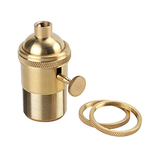 Superdream Brass Screw Thread Diy Light Socket Vintage Copper Edison Retro Pendant Lamp Holder For E26 E27 Light Bulbs, With Golden Key Switch Multi-Function Socket (1 Pack) #TOP4