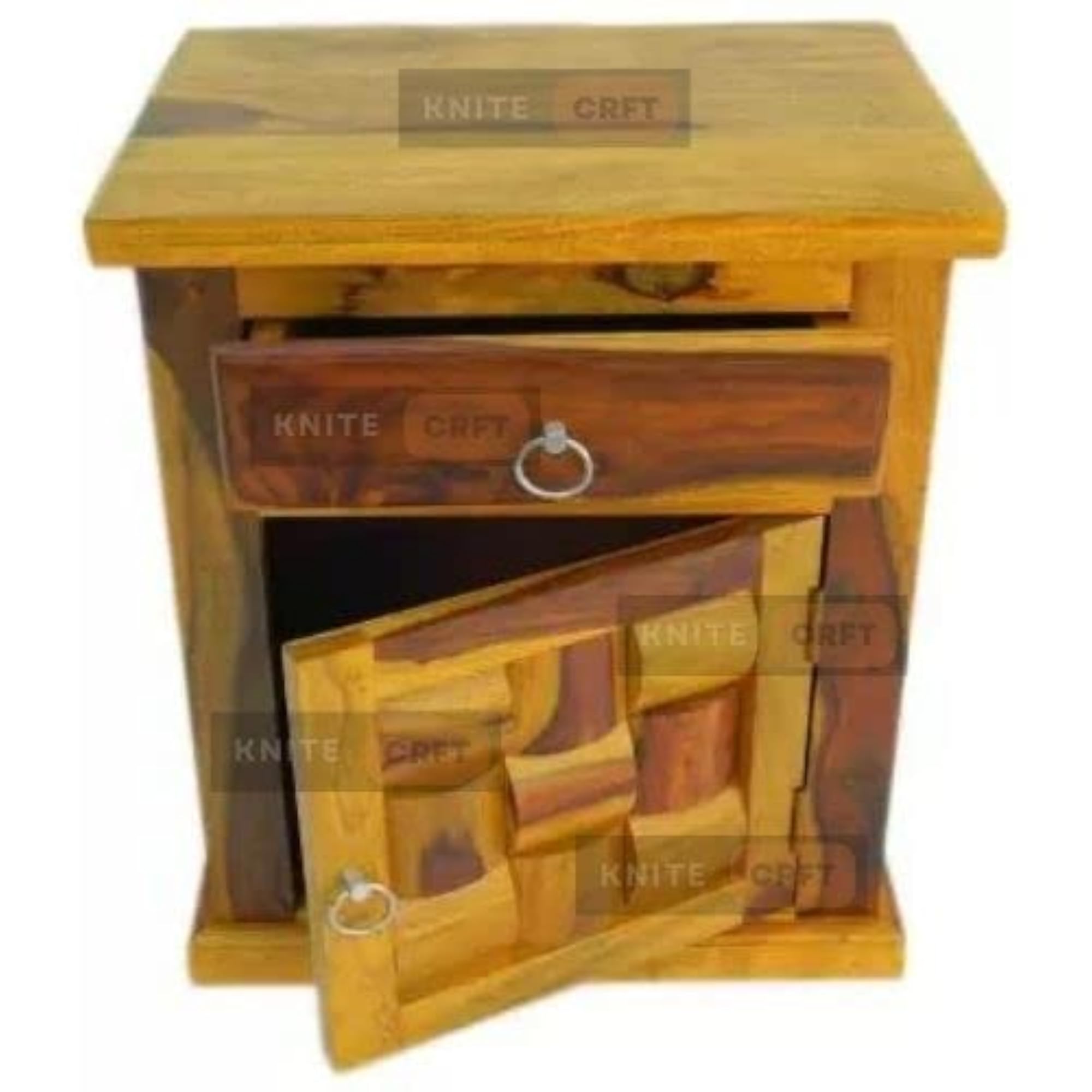 Sheesham Wood Night Stand Table with Drawer, Walnut Brown