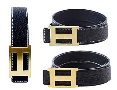 Dinamit Jeans Unisex Genuine Leather Casual Dress Belt with Buckle and Reversible Strap - Black Strap, Gold Buckle